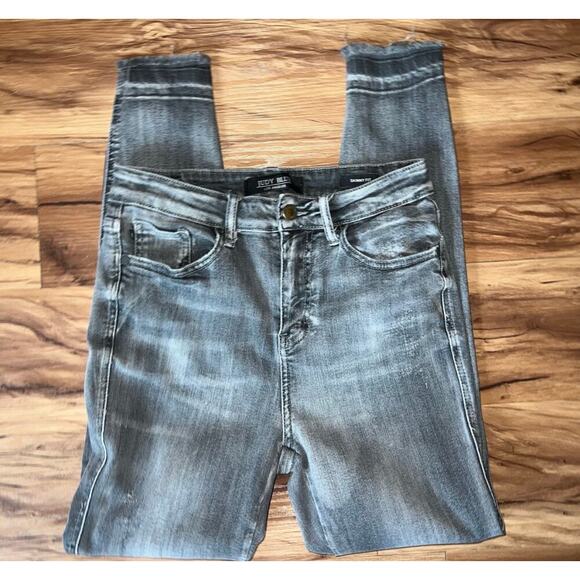 Judy Blue Denim Skinny Fit Gray High Rise Jeans Size 7 Distressed Ankle - Picture 3 of 13